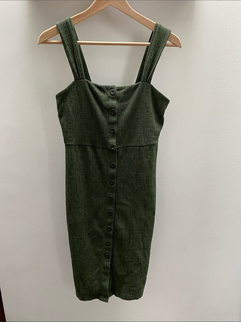 Madewell Texture & Thread Olive Green Button-Front Midi Dress with Wide Straps
